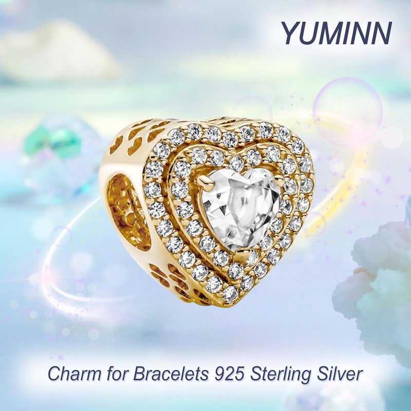 YUMINN سحر فضة استرلينية 925 للأساور، سحر الحب والقلب، خرز متدلي من زهور الكرز، مجوهرات للنساء - Image 2